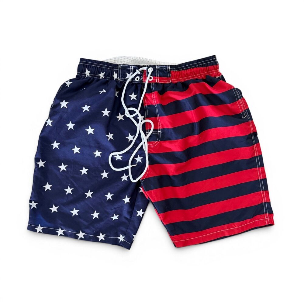 Kailua Surf American Flag Men's Swim Trunks Size XL Red, White, Blue Mesh Liner
